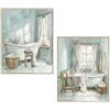DRW Set di 2 quadri su tela con vasche e cornice in legno naturale in bianco, blu e marrone, 40 x 50 x 1,9 cm