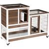 DecHome - Conigliera in Legno con Ruote Vassoi Estraibili e Casetta 110x50x86 cm colore Marrone e Bianco