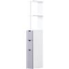 EasyComfort Mobiletto a Colonna Salvaspazio in Legno, Armadietto da Bagno con Ripiani e Armadietti, Bianco, 15x33x136.5cm