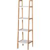 EasyComfort Scaffale per il Bagno a Scala con 4 Ripiani in Legno di Pino e Bambù, 35x36x138.5 cm, Bianco e Legno
