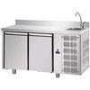 Tavolo Refrigerato 2 porte,con lavello a destra e alzatina. 310 Lt. Acciaio inox. -2°/+8°C. - Cm. 142x70x85H.