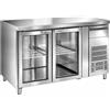 Tavolo Refrigerato 2 porte in vetro, linea eco, 282 Lt. Acciaio inox. -2°/+8°C. Cm. 136x70x85H.