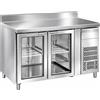 Tavolo Refrigerato 2 porte in vetro con alzatina, linea eco, 282 Lt. Acciaio inox. -2°/+8°C. Cm. 136x70x85H.