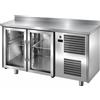Tavolo Refrigerato 2 porte in vetro, con alzatina, 200 Lt. Acciaio inox. -2°/+8°C. Cm. 146x60x85H.
