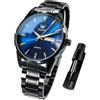 OLEVS Orologio da uomo quadrato di lusso automatico a carica automatica scheletro marrone traspirante cinturino in pelle vestito multi-calendario impermeabile fasi lunari elegante regalo adatto