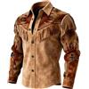 Generico Camicia Da Lavoro Uomo Stile Western Cowboy Maniche Lunghe Abbottonata