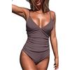 CUPSHE Costume da bagno intero da donna con scollo a V profondo con spalline regolabili Costume da bagno arricciato sul davanti e sulla schiena bassa