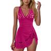 Generic Costume Intero Donna Piscina Reggiseno Contenitivo Costume da Bagno da Donna Sexy con Scollo a V Profondo e Gonna a Fiori Traforati, Bikini 2026 Costumi Bagno Curvy Taglie Forti