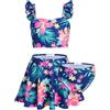 Arshiner Set Bikini per Ragazze 3 Pezzi Costume da Bagno A Sirena Floreale per Bambini con Volant Tankini con Gonna 5-12 Anni