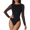 Avidlove Body Elegante in Tulle da Donna Top Sexy in Pizzo a Maniche Lunghe con Scollo a Barchetta Body Modellante Aderente Top Basic a Maniche Lunghe per Feste e Serate