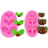 Duoduole 2 stampi natalizi in silicone, a forma di foglia di agrifoglio, campana, fondente, cioccolatini, decorazioni natalizie, decorazioni per torte o lecca-lecca
