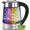 ecosa Bollitore in vetro da 1,7 l, 2200 W, in acciaio inox, 100% senza BPA, funzione di mantenimento al caldo, illuminazione a LED con cambio di colore, regolazione della temperatura (da 40 °C a 100 °C)