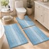 Homodeco Set 3 Pezzi Tappeto Bagno Antiscivolo, in Morbida Ciniglia, Blu | Assorbente, Lavabile in Lavatrice, Confortevole Tappetino Doccia