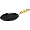 Yuktha Boderwalla - Tawa rotondo in ferro nero con manico in legno | Tawa pesante in ferro pre-stagionato per Dosa, Roti, Chapati, Uttapam e Paratha, piastra piatta per fornelli a gas
