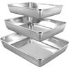 SINJEUN Set di 3 Teglia da Forno Rettangolare in acciaio inox, vassoio per Pane, Pizza, Verdure Frutta, 3 Dimensioni, 35 x 30 x 5 cm, 30 x 25 x 5 cm, 25 x 20 x 5 cm