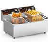 TANGME Commercial Deep Fryer 20.7Qt Dual Tank Upgraded Electric Countertop Fryer Heavy Duty 1 mm Thickened Stainless Steel Deep Fryer with Baskets, 120 V, 360