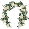 SHACOS Ghirlanda di Fiori di Peonia Artificiale Ghirlanda Finta Fiori Vite Artificiale con Fiori di Seta Peonia Bianchi Champagne Vintage e Foglie di Eucalipto Fiori Pendenti