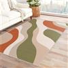 AUWUUA Moderno con motivo a onde Tappeto Soggiorno 100x200 cm, terracotta, verde, beige, con motivo geometrico a righe e blocchi di colore, lavabile antiscivolo per camera da letto e ufficio.