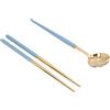 HERCHR Set di bacchette e cucchiai coreani, set di posate per bacchette portatili con scatola di immagazzinaggio, set di cucchiai e bacchette in acciaio inossidabile riutilizzabili(Blu)