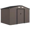Outsunny Casetta da Giardino 4.9m² in Acciaio Zincato Marrone | Capanno da Giardino, Kit Fondazione, Prese d'Aria, Tetto Inclinato, Doppia Porta Scorrevole Bloccabile Guanti, Porta Attrezzi