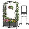 HOMASIS Arco da Giardino con Ruote, 2 in 1 Pergolato da Giardino con Arco per Rampicanti e Fioriera, Sistema di Auto-Irrigazione, Decorazioni da Esterno per Matrimoni (Grigio, 153 x 40 x 147 cm)