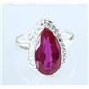 Anello In Argento 925 Con Rubellite Naturale A Goccia 13.10 Ct Mis. 10