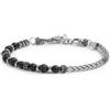 MARLU' Bracciale catena a spina di pesce con sfere in onice nera e pietra lavica - ARGENTO/ACCIAIO