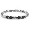 MARLU' Bracciale catena box con trama con sfere in onice nera e pietra lavica - ARGENTO/ACCIAIO