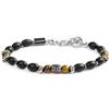 MARLU' Bracciale con onice nera ovale e sfere occhio di tigre - ARGENTO/ACCIAIO