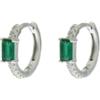 MEDUSA Orecchino in argento 925 rodiato, scattino (ø 14 mm) con zirconi bianchi e baguette di zircone colorato. - VERDE SMERALDO