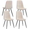 VASAGLE Sedie da Pranzo, Set di 4, Struttura in Metallo, Piedini Regolabili, Facile da pulire, Sedie Imbottite da Cucina, Tessuto Ciniglia, PU con Motivi di Ghiacciai, Bianco Crema KDC188W01