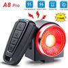 CYCLAMI Lampada posteriore per bicicletta Luce di frenata Allarme antifurto Chiamata remota Controllo wireless Carica USB Lanterna a LED Cercatore per bici Campanello per clacson A8 Pro