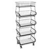 Bymaocar Scaffale da Cucina a 5 Ripiani, Cesto Portaverdure Nero con Ruote, Cesto Portafrutta in Acciaio al Carbonio per Cucina, Organizzatore per Dispensa, Salvaspazio