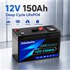 NONE Batteria LiFePO4 12V 150Ah 1920Wh a Ciclo Profondo con BMS Intelligente per Camper, Sistemi Solari, Backup Domestico e Nautica