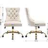 Svintora Sedia da Ufficio Girevole in Velluto, Beige, Moderna con Bottoni Trapuntati, Base in Metallo Dorato, Altezza Regolabile, Sedia Ergonomica per Computer, 63x50x98cm, Comoda per Ufficio, Studio e Camera