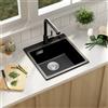 CECIPA max 45 x 45 cm Lavello Cucina Nero Quarzo Composito Pietra Artificiale Vasca Singola Salvaspazio Resistente al Calore Lavello in Pietra Sopratop per Cucina Piccola e Camper Sifone Scarico Kit