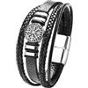 Flongo Cinturino in pelle vichinga da uomo - Bracciale nero in acciaio inox e pelle PU intrecciata con simbolo bussola nordica e rune, gioielli in stile vichingo, regalo maschile per uomini