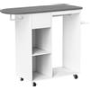 HOMCOM Mobile Asse da Stiro con Ruote e Porta Ferro, Barra per Abiti, Cassetto e Ripiani, 125x43.5x112cm, Bianco