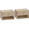 HOMCOM Set di 2 Comodini Sospesi con Cassetto Decorato e Mensola Aperta, Rovere | Aosom Italy