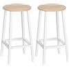 HOMCOM Set 2 Sgabelli da Cucina in Legno e Acciaio con Piano Liscio e Poggiapiedi, 32.5x32.5x65cm, Bianco e Color Legno