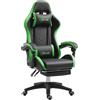 Vinsetto Sedia da Gaming con Altezza Regolabile e Schienale Reclinabile, 65x65x121-129 cm, Nero e Verde