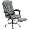 HOMCOM Sedia da Ufficio Ergonomica Reclinabile a 145¡ã con Poggiapiedi Estraibile in Similcuoio, Grigio