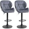 HOMCOM Set 2 Sgabelli da Bar Girevoli con Altezza Regolabile, Rivestimento Velluto e Base Rotonda, 51.5x57.5x93-114.5cm, Grigio