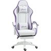 Vinsetto Sedia da Gaming con Altezza Regolabile e Schienale Reclinabile, 65x65x121-129 cm, Bianco e Viola