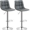 HOMCOM Set 2 Sgabelli da Bar Girevoli in Pelle finta con Schienale e Poggiapiedi, 42x45x89-110cm, Grigio