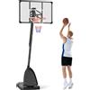 SPORTNOW Canestro Basket in Acciaio, Regolabile in Altezza e portatile con Tabellone e Ruote, 107x70cm, Nero e rosso