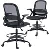 HOMCOM Sedia da Ufficio Ergonomica con Supporto Lombare e Poggiapiedi, in Poliestere e Acciaio, 58x63x105-126 cm, Nero