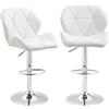 HOMCOM Set 2 Sgabelli da Bar Girevoli con Altezza Regolabile, Rivestimento Pelle finta e Base Rotonda, 51.5x57.5x93-114.5cm, Bianco