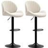 HOMCOM Set 2 Sgabelli da Bar a Conchiglia con Poggiapiedi, in Tessuto Effetto Ciniglia, 48x50x94-115 cm, Nero e Beige