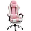 Vinsetto Sedia Gaming Ergonomica Reclinabile con Poggiatesta, Cuscino Lombare, Altezza Regolabile, Rosa e Bianco